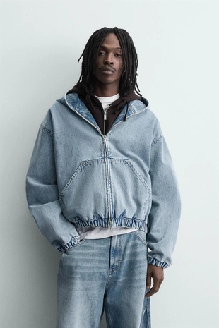 Куртка с капюшоном и эффектом потертости- Заказать в России