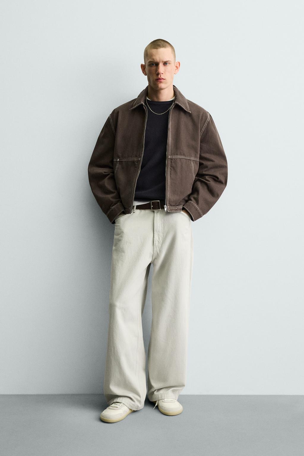 Zara Куртка с контрастной отстрочкой - Цвет коричневый - brown