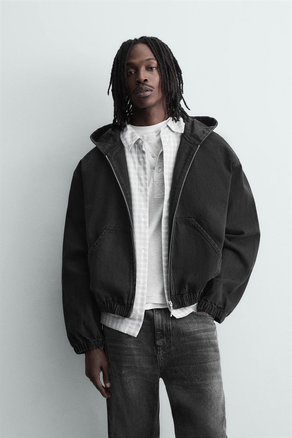 КУРТКА ИЗ ТКАНИ С ЭФФЕКТОМ ПОТЕРТОСТИ С КАПЮШОНОМ