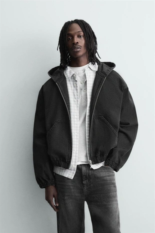 Куртка из ткани с эффектом потертости с капюшоном