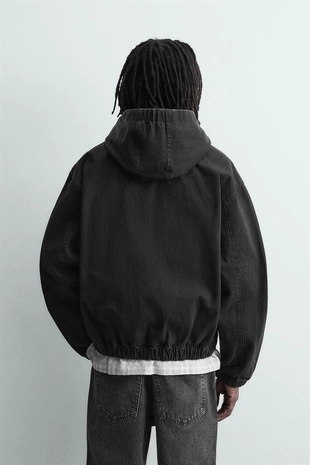 Куртка из ткани с эффектом потертости с капюшоном