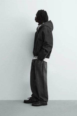 Куртка из ткани с эффектом потертости с капюшоном