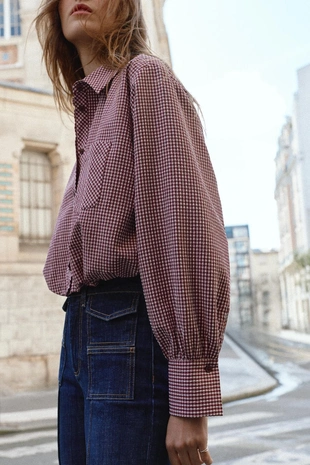 Укороченная рубашка в клетку виши- Заказать в России