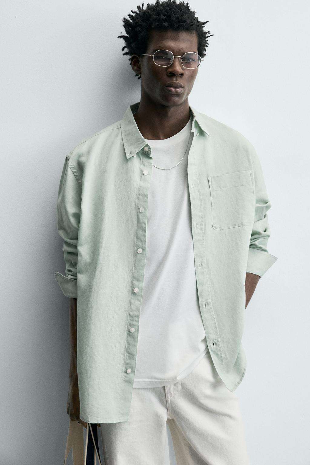 РУБАШКА КЛАССИЧЕСКОГО КРОЯ ИЗ ЛЬНА И ХЛОПКА