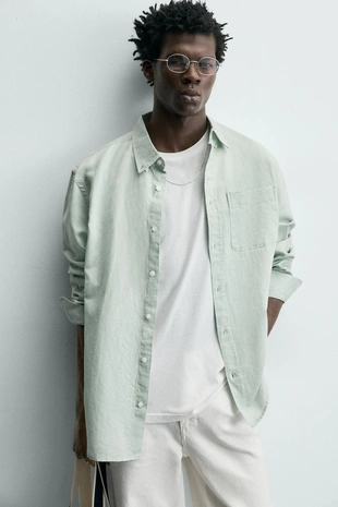 Рубашка классического кроя из льна и хлопка- Заказать в России