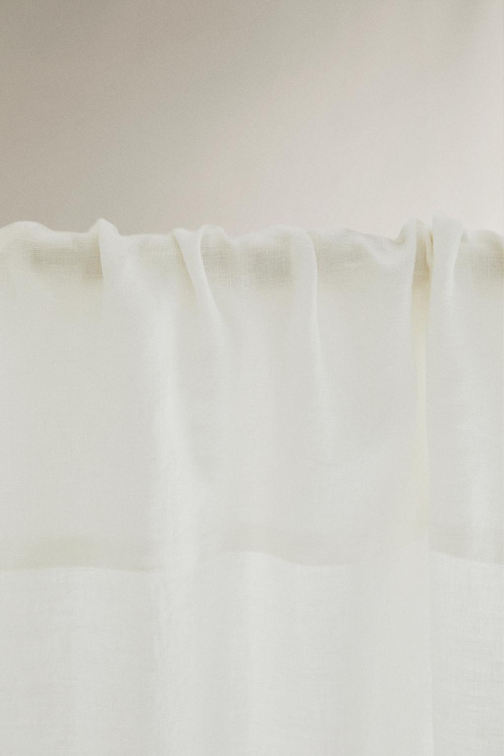 Льняная занавеска с отделкой кружевным краем