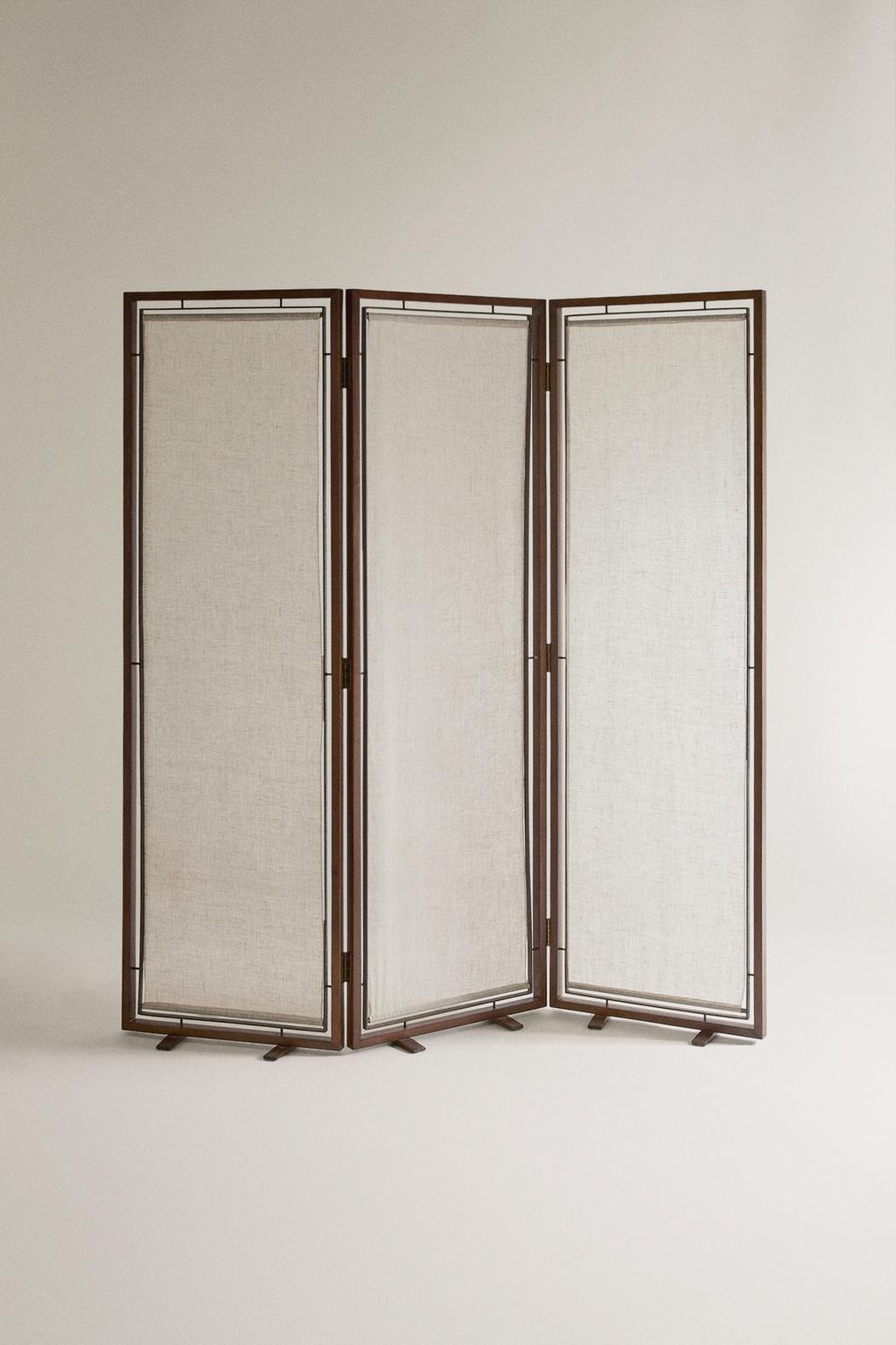 Деревянный и льняной складной экран