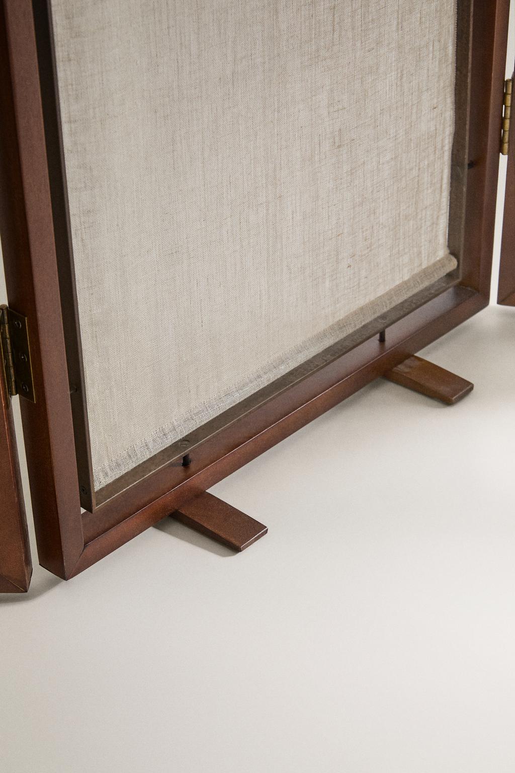 Деревянный и льняной складной экран