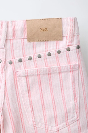 Джинсовые шорты в полоску с заклепками- Заказать в России