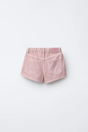 Джинсовые шорты-бермуды с заклепками и нашивками-звездами- Заказать в России