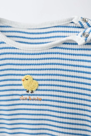 Комплект из боди и легинсов в полоску с вышивкой «цыпленок»- Заказать в России