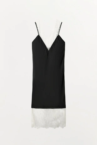 Атласное платье с контрастным кружевом- Заказать в России