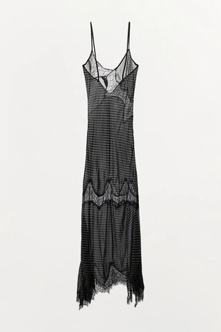 Платье миди с принтом в горошек и кружевом- Заказать в России