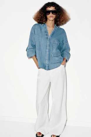 Джинсовая рубашка Z1975 с широкими рукавами- Заказать в России