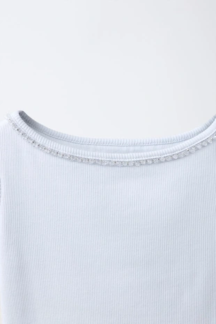 Футболка в рубчик со стразами- Заказать в России