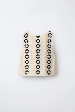 Топ с цветочными деталями из кружева кроше- Заказать в России