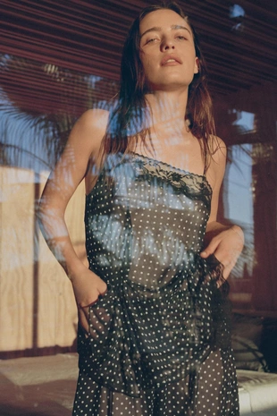 Топ в горошек с кружевом- Заказать в России