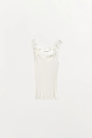 Топ в рубчик с кружевом