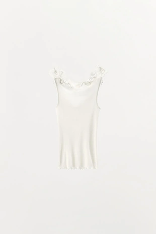 Топ в рубчик с кружевом