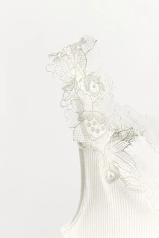 Топ в рубчик с кружевом- Заказать в России