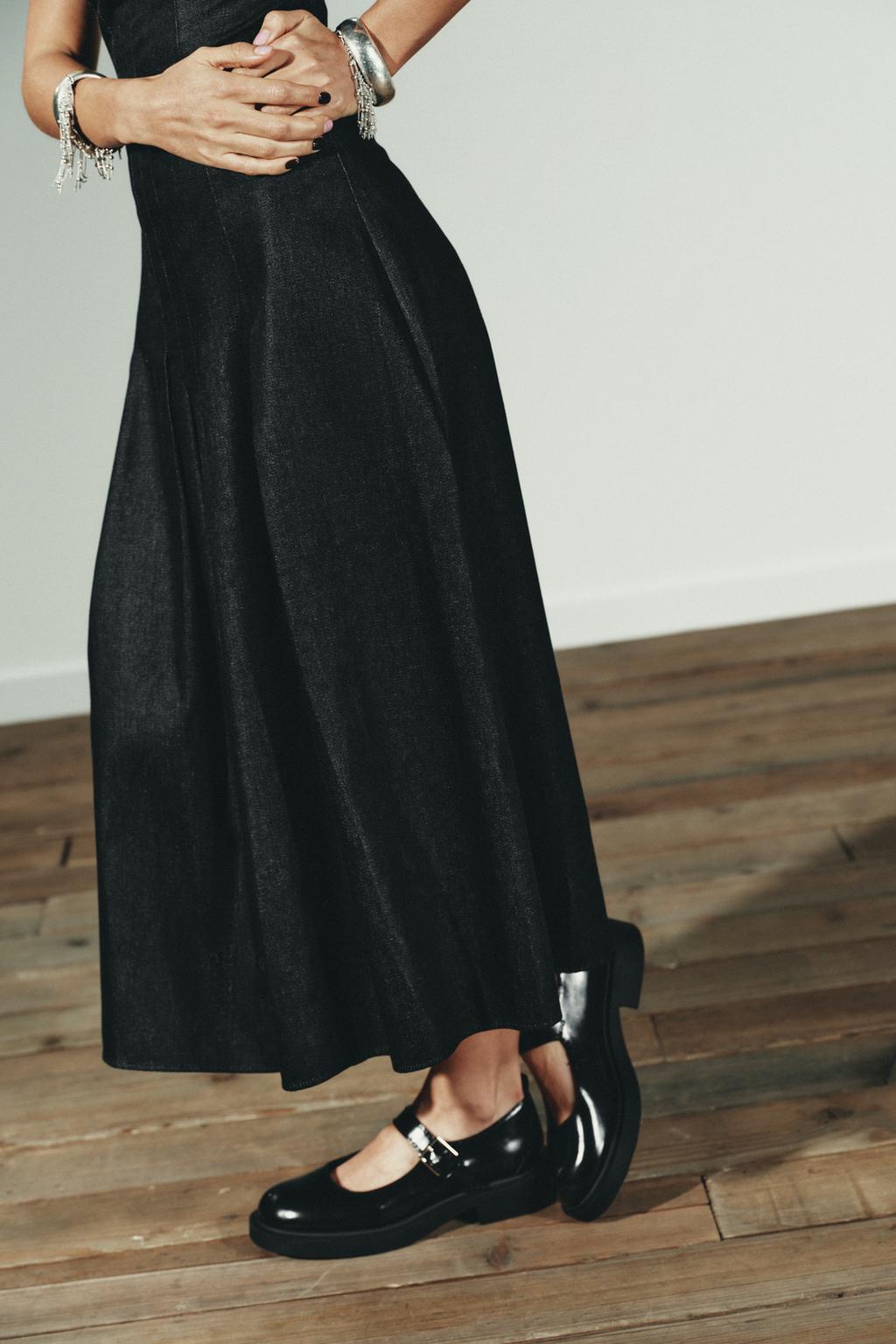 ДЖИНСОВОЕ ПЛАТЬЕ МИДИ TRF БЕЗ БРЕТЕЛЕК