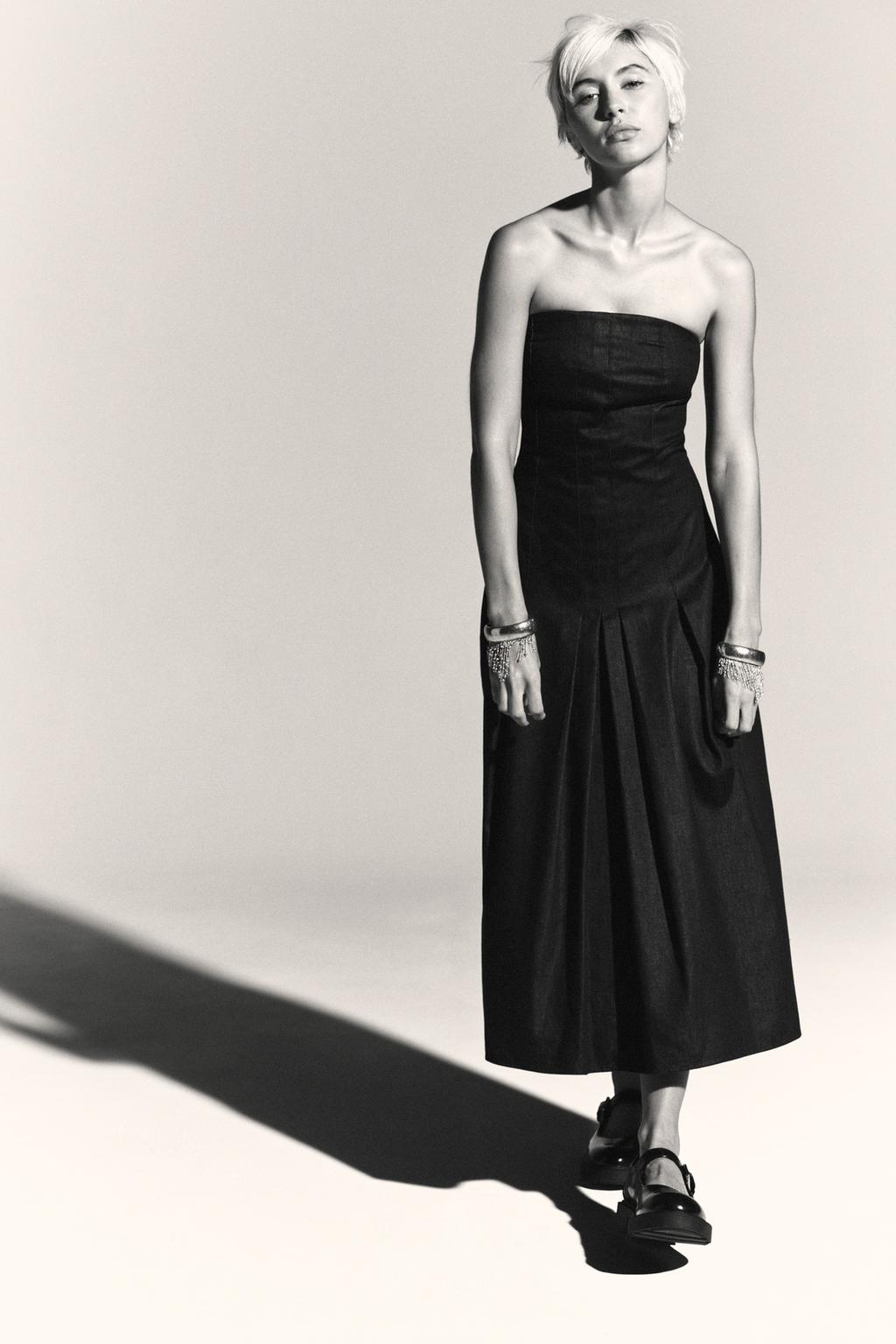 ДЖИНСОВОЕ ПЛАТЬЕ МИДИ TRF БЕЗ БРЕТЕЛЕК