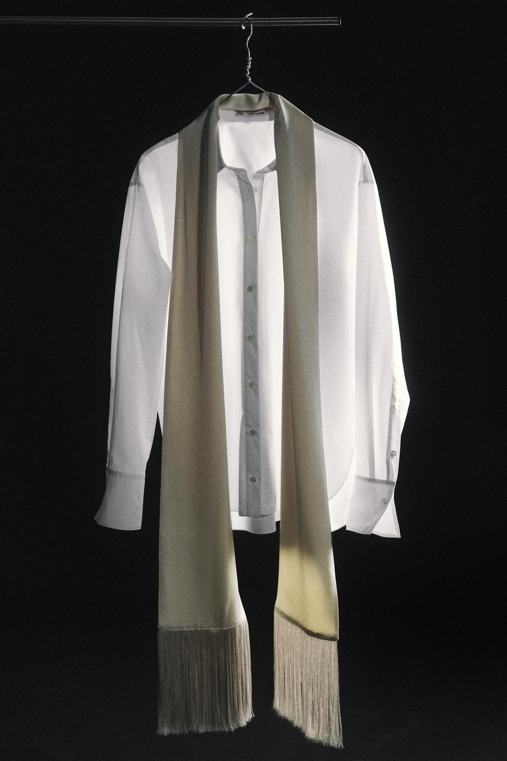 РУБАШКА С БАХРОМОЙ И СЪЕМНЫМ ПЛАТКОМ — коллекция Zara «ZW»