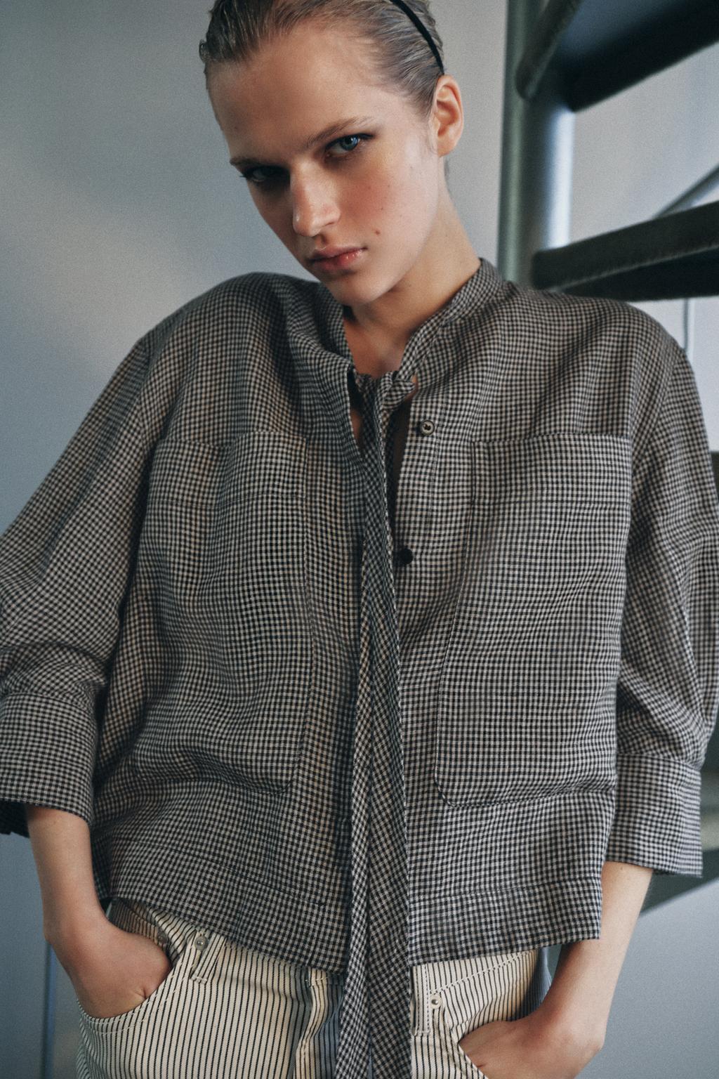 РУБАШКА В КЛЕТКУ ИЗ ЛЬНА — коллекция Zara «ZW»