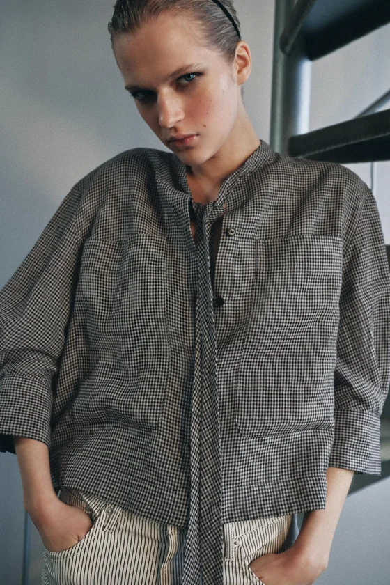 РУБАШКА В КЛЕТКУ ИЗ ЛЬНА — коллекция Zara «ZW»