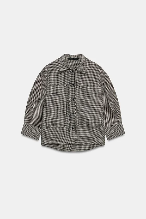 РУБАШКА В КЛЕТКУ ИЗ ЛЬНА — коллекция Zara «ZW»