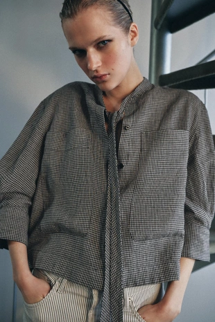 Рубашка в клетку из льна — коллекция Zara «Zw»- Заказать в России