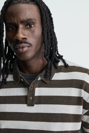 Жаккардовое поло в полоску- Заказать в России