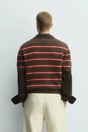 Трикотажное жаккардовое поло в полоску- Заказать в России