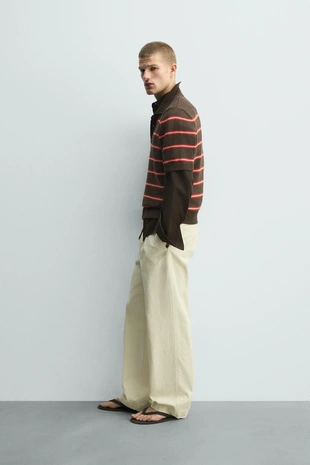 Трикотажное жаккардовое поло в полоску- Заказать в России