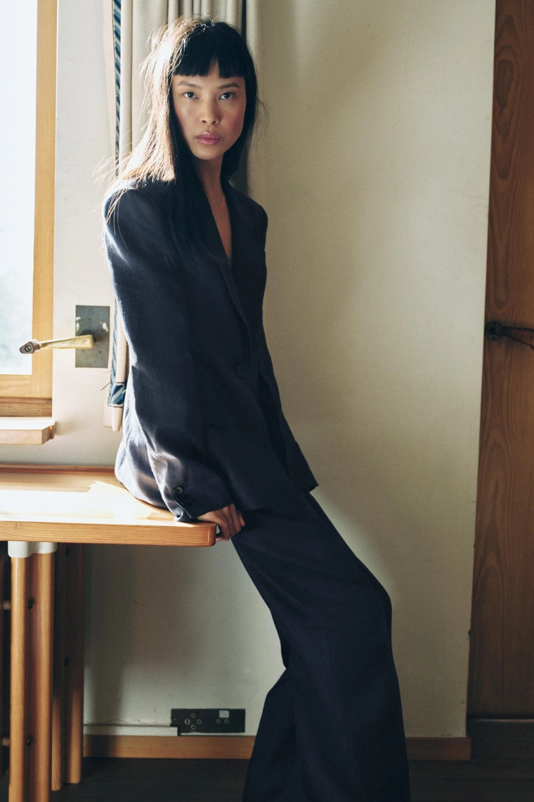 Костюм из узористого льна с узором косичка, zara