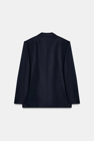 Двубортный блейзер из смесового льна с подвернутыми рукавами- Заказать в России