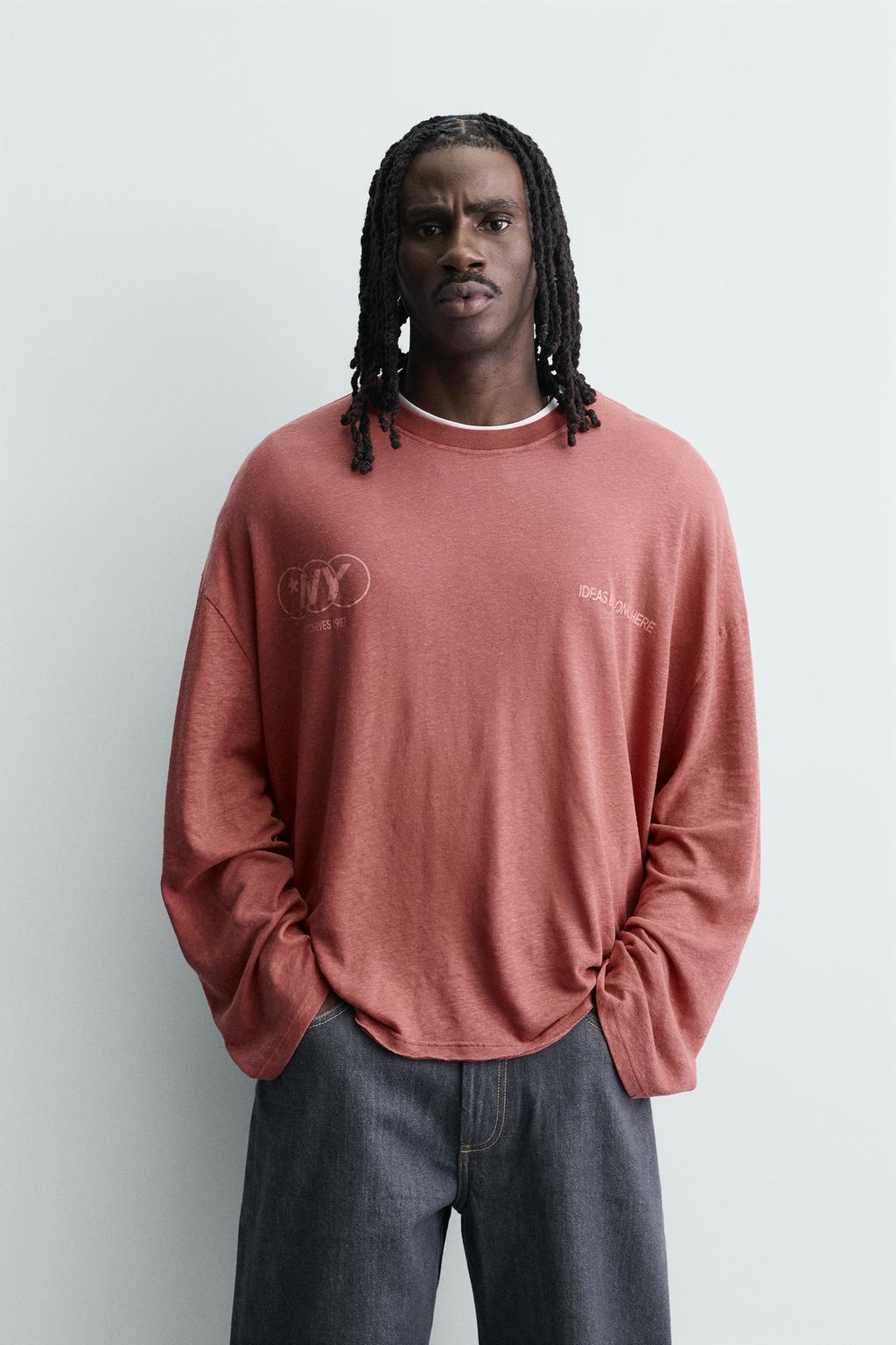 ФУТБОЛКА -FIT ИЗ ХЛОПКА И ЛЬНА С НАДПИСЯМИ