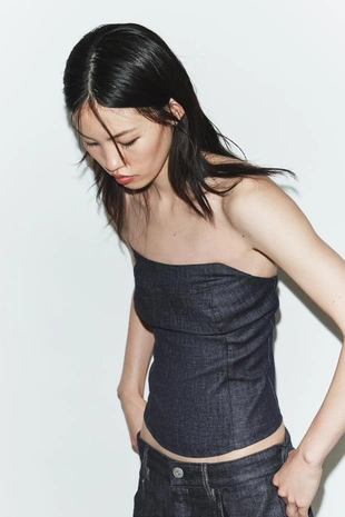 Джинсовый топ Trf без бретелей- Заказать в России