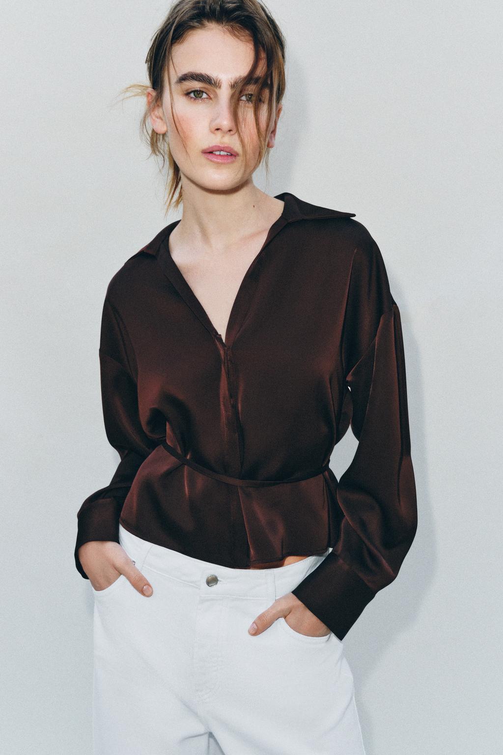 АТЛАСНАЯ БЛУЗКА С ПОЯСОМ