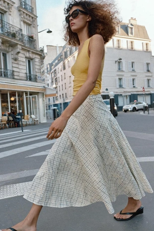 Юбка миди в клетку с вышивкой и завязками- Заказать в России