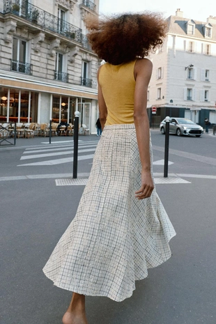 Юбка миди в клетку с вышивкой и завязками- Заказать в России