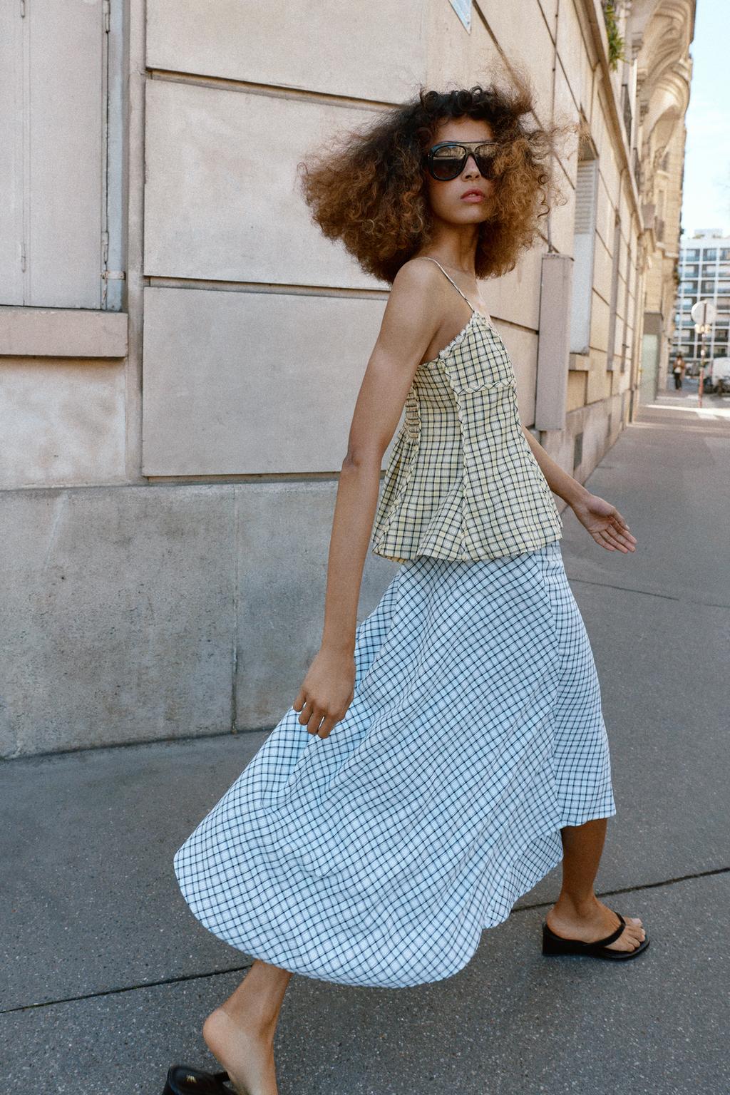 АСИММЕТРИЧНАЯ ЮБКА МИДИ В КЛЕТКУ