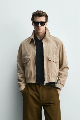 Куртка классического кроя из стираного хлопка- Заказать в России