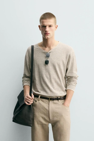 Свитер в полоску из смесового хлопка- Заказать в России