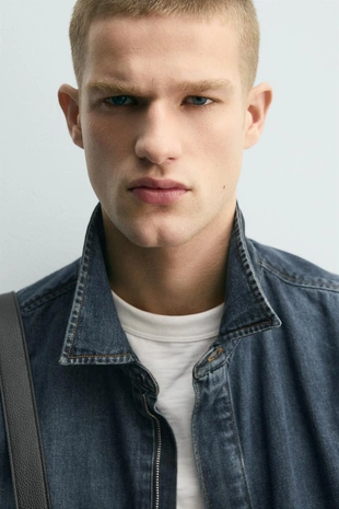 Джинсовая рубашка на молнии- Заказать в России