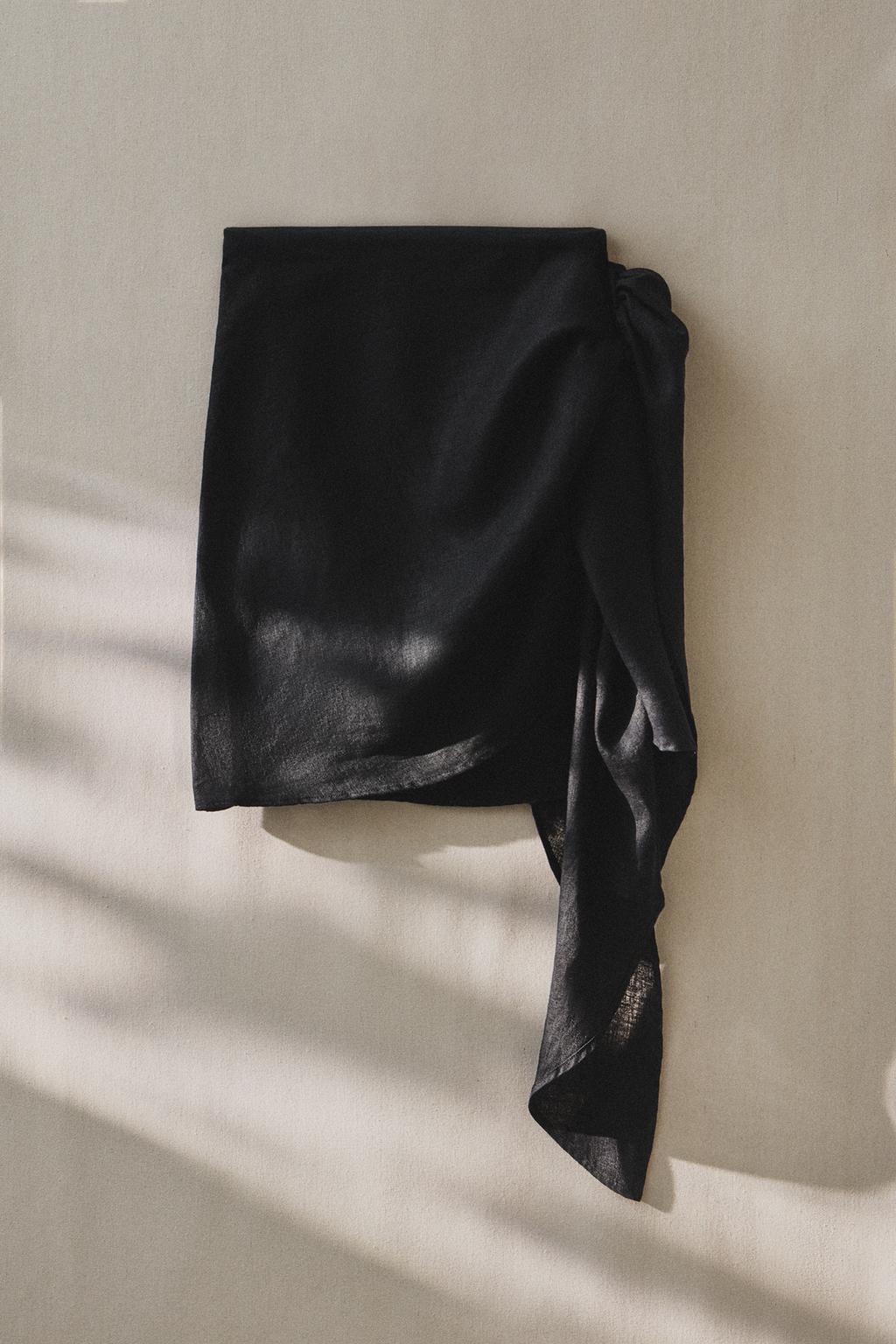 Короткий пляжный саронг из льняной смеси с узлом