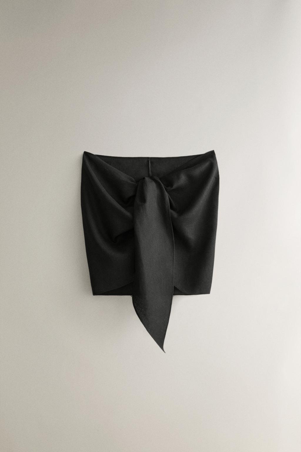 Короткий пляжный саронг из льняной смеси с узлом