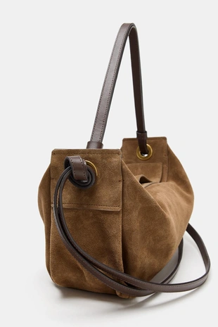 Удлиненная кожаная сумка-мешок- Заказать в России