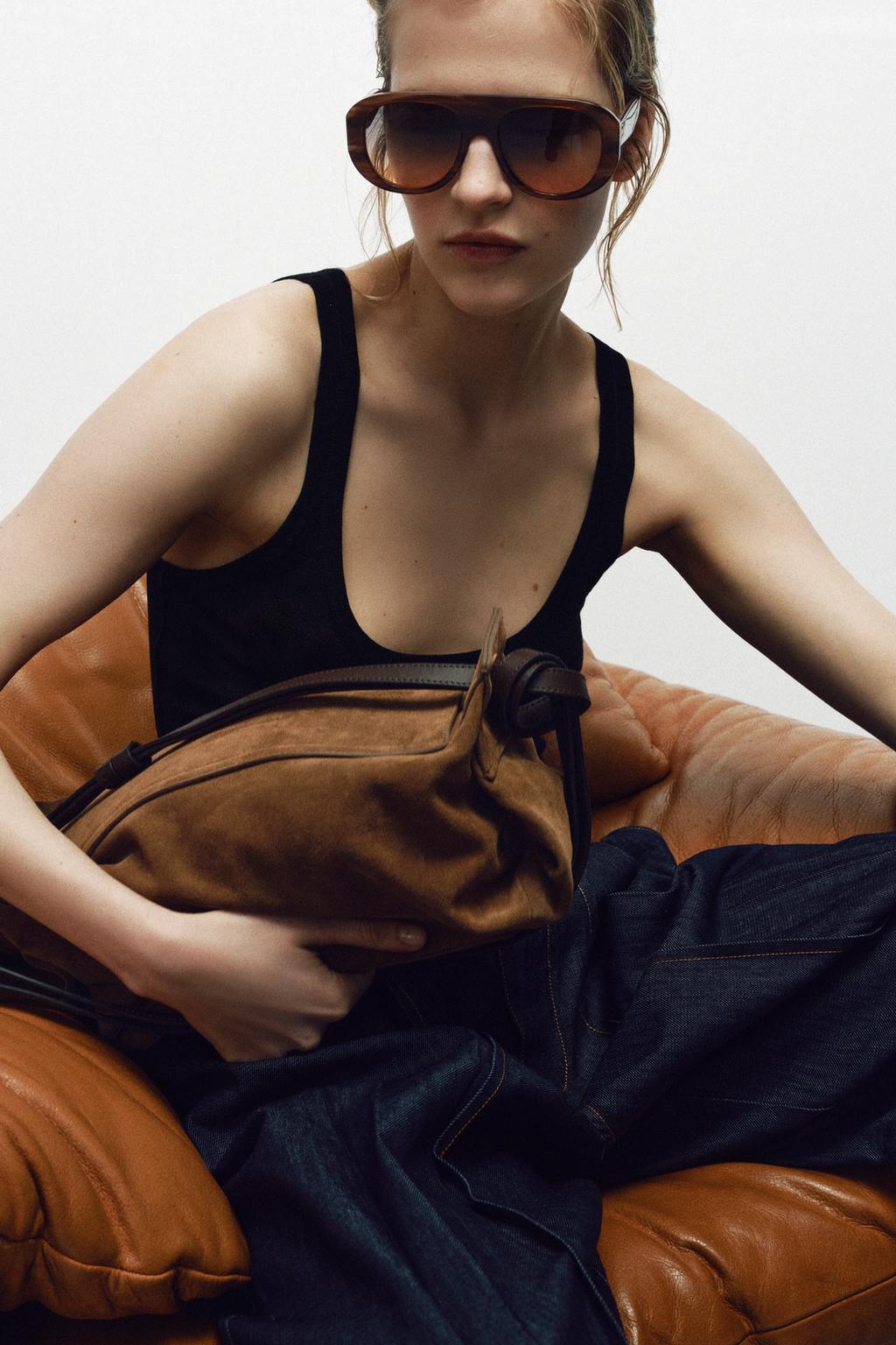 УДЛИНЕННАЯ КОЖАНАЯ СУМКА-МЕШОК