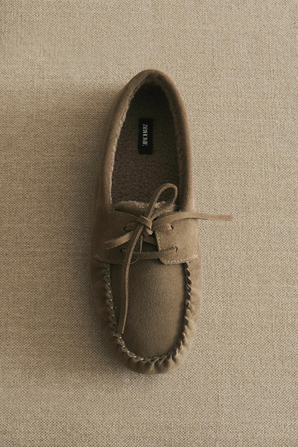 Теплые кожаные мокасины